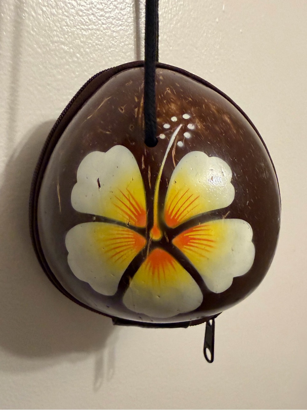 Coconut Shell Purse with Tropical Flower